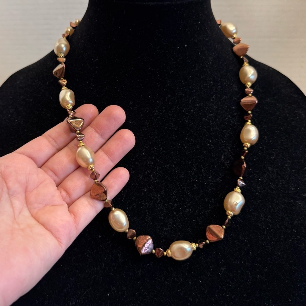 Vintage French Faux Glass Baroque Pearl Beaded Necklace High End France 23"